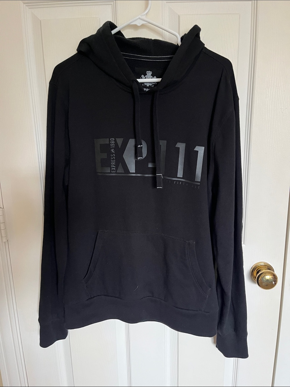 Express Black Hooded Sweatshirt with Subtle Graphic